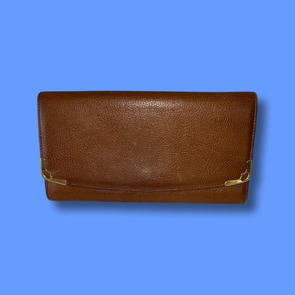 Cartier Cabochon Brown Gold Leather Hardware Long Wallet
